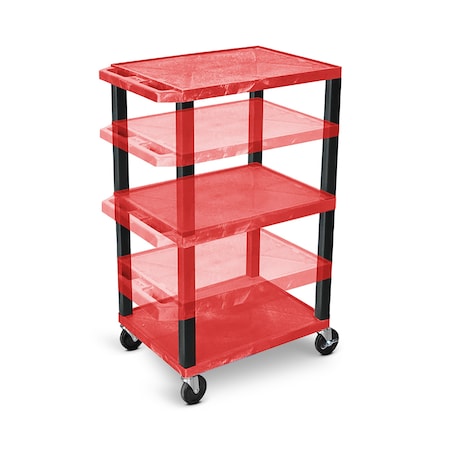 Luxor Multi-Height AV Cart (16"- 42" height) - 3 Shelves -Red with Black Legs WT1642RE-B